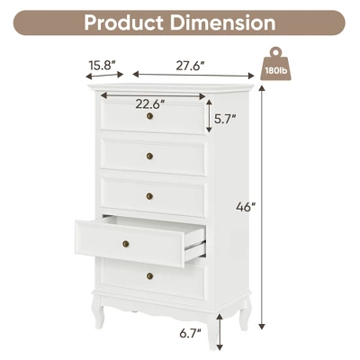 NicBex Modern 5-Drawer White Bedroom Dressers With Solid Wood Legs,Chest Of Drawers For Bedroom,Entryway,Wooden Dresser Chest 5 NicBex Modern 5-Drawer White Bedroom Dressers With Solid Wood Legs,Chest Of Drawers For Bedroom,Entryway,Wooden Dresser Chest - Image 3