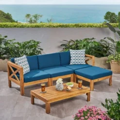NicBex Modular 3-Seater Sectional Couch With Ottoman & Coffee Table, Acacia Wood Outdoor Patio Sofa Set, L-Shape Outdoor Couch Set -Nicbex GUEST 3345d0bd cf6b 43ef 9340 eabd0cf746f1