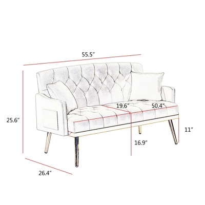 NicBex Teddy Fabric Loveseat Sofa Modern Upholstered Loveseat Couch With Metal Legs Small Tufted Sofa Couch For Bedroom,Living Room 4 NicBex Teddy Fabric Loveseat Sofa Modern Upholstered Loveseat Couch With Metal Legs Small Tufted Sofa Couch For Bedroom,Living Room - Image 2