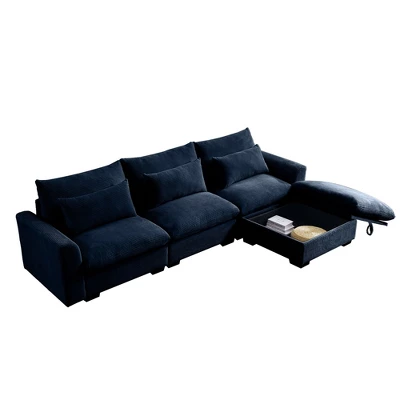 NicBex Couches For Living Room 3-Seater Sofa Sectional Couch Corduroy L-Shaped Upholstered Sofa With 3 Waist Pillows And Storage Footstool 5 NicBex Couches For Living Room 3-Seater Sofa Sectional Couch Corduroy L-Shaped Upholstered Sofa With 3 Waist Pillows And Storage Footstool - Image 3