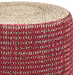 NicBex Chic Round Braided Pouf Ottoman Multicolored Footstool For Living Room, Bedroom,Natural/Maroon