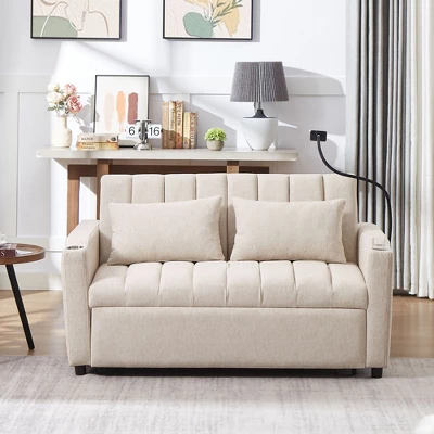 NicBex 2 Seater Loveseat Sofa Modern Convertible Pull-Out Sofa Bed With 3 USB Ports & 2 Side Pockets For Bedroom,Living Room,Beige 3 NicBex 2 Seater Loveseat Sofa Modern Convertible Pull-Out Sofa Bed With 3 USB Ports & 2 Side Pockets For Bedroom,Living Room,Beige