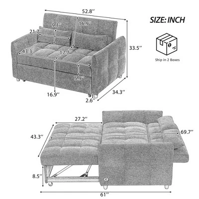 NicBex 52.8 Inch Tufted Loveseat Sofa Pull-out Sofa Bed With Adjustable Backrest,3 USB Ports And 2 Pillows For Living Room,Apartment 3 NicBex 52.8 Inch Tufted Loveseat Sofa Pull-out Sofa Bed With Adjustable Backrest,3 USB Ports And 2 Pillows For Living Room,Apartment - Image 2