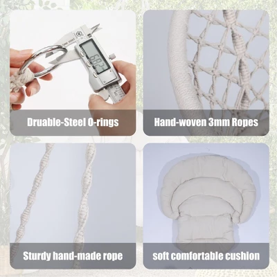 NicBex Indoor Outdoor Hammock Swing Chair With Cotton Rope And Cushion For Patio Bedroom Porch Garden,Beige 5 NicBex Indoor Outdoor Hammock Swing Chair With Cotton Rope And Cushion For Patio Bedroom Porch Garden,Beige - Image 3