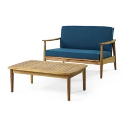 Modern Outside Willowbrook Loveseat And Coffee Table,blue -Christopher Knight Home