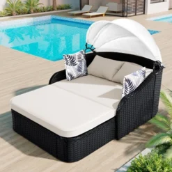 NicBex Double Chaise Lounge Chair With Adjustable Canopy - PE Rattan Daybed, Black Frame & Beige Cushions For Yard, Garden 12 NicBex Double Chaise Lounge Chair With Adjustable Canopy - PE Rattan Daybed, Black Frame & Beige Cushions For Yard, Garden -Nicbex GUEST 38d21b1e 4d9a 437b a724 7d9afc43262e