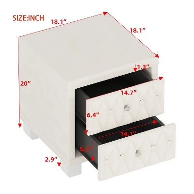 NicBex Modern Nightstand With Drawers,Velvet Bedside Table With Crystal Knobs,Night Stand With Button-Tufted,Side Table For Bedroom,Living Room 4 NicBex Modern Nightstand With Drawers,Velvet Bedside Table With Crystal Knobs,Night Stand With Button-Tufted,Side Table For Bedroom,Living Room - Image 2