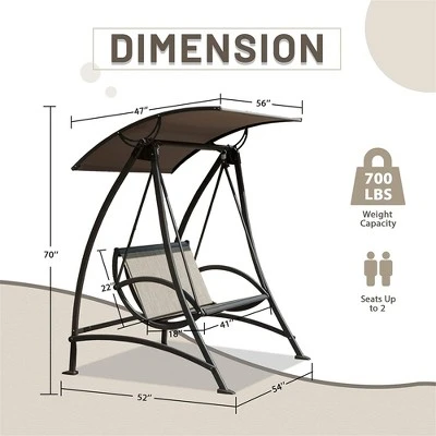 NicBex Outdoor Porch Swing With Steel Frame Stand And Adjustable Canopy For Patio Bedroom Garden,Brown 4 NicBex Outdoor Porch Swing With Steel Frame Stand And Adjustable Canopy For Patio Bedroom Garden,Brown - Image 2