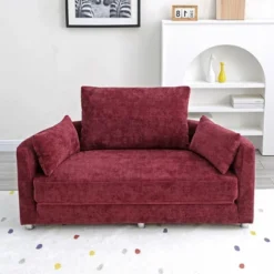 NicBex Pull Out Couch Round Folding Sofa Bed Futon Floor Sofa Bed Chenille Sofa With 3 Pillow And 3 Seat -Nicbex GUEST 3cee8e5f 0635 4ab0 91ce 0fb387fb6284