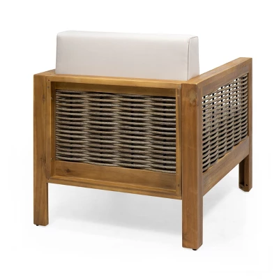 NicBex Acacia Wood Lounge Chair, Outdoor Patio Chairs, Outdoor Wicker Decoration Modern Outdoor Recliner Chair For Garden, Brown+Beige 4 NicBex Acacia Wood Lounge Chair, Outdoor Patio Chairs, Outdoor Wicker Decoration Modern Outdoor Recliner Chair For Garden, Brown+Beige - Image 2