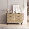 NicBex 6 Drawer Double Dresser For Bedroom,Modern Style Rattan Drawers With Wooden Pulls,Dressers For Kids Room,Living Room,Entry And Hallway