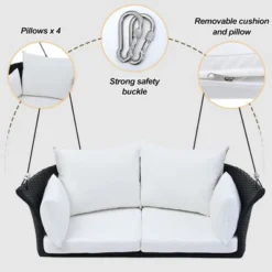 NicBex 2-Seat Rattan Woven Hanging Porch Swing With Chains,Cushion And 2 Pillow For Patio Bedroom Porch Garden -Nicbex GUEST 417814ff 058d 47a7 b156 c97e01ea0e76