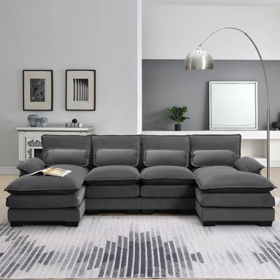 NicBex Modern U-Shaped Sectional Sofa Couch With Double Chaise Lounge, Chenille Upholstery For Living Room/Apartment 9 NicBex Modern U-Shaped Sectional Sofa Couch With Double Chaise Lounge, Chenille Upholstery For Living Room/Apartment - Image 7