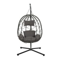 NicBex Egg-Shaped Hammock Chair With Stand,Porch Swing Chair With Cushion,Wicker Hanging Chair Outdoor For Bedroom,Living Room,Balcony,Dark Gray