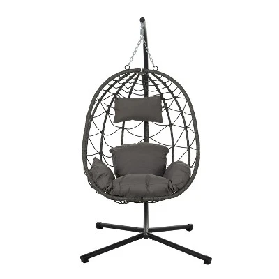 NicBex Egg-Shaped Hammock Chair With Stand,Porch Swing Chair With Cushion,Wicker Hanging Chair Outdoor For Bedroom,Living Room,Balcony,Dark Gray 3 NicBex Egg-Shaped Hammock Chair With Stand,Porch Swing Chair With Cushion,Wicker Hanging Chair Outdoor For Bedroom,Living Room,Balcony,Dark Gray