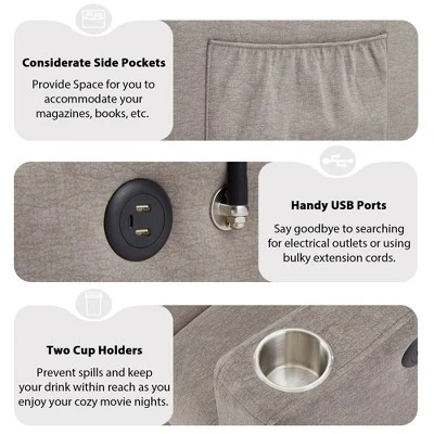 NicBex 2 Seater Loveseat Sofa Modern Convertible Pull-Out Sofa Bed With 3 USB Ports & 2 Side Pockets For Bedroom,Living Room,Gray 5 NicBex 2 Seater Loveseat Sofa Modern Convertible Pull-Out Sofa Bed With 3 USB Ports & 2 Side Pockets For Bedroom,Living Room,Gray - Image 3