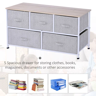 NicBex 5 Drawers Dresser For Bedroom,Fabric Dresser With Wooden Platform,Dressers For Kids Room,Living Room,Entry And Hallway,Gray 5 NicBex 5 Drawers Dresser For Bedroom,Fabric Dresser With Wooden Platform,Dressers For Kids Room,Living Room,Entry And Hallway,Gray - Image 3