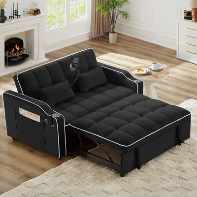 NicBex Modern Velvet Adjustable Pull-Out Sofa Bed With Side Pockets & Swivel Phone Stand,Comfy Sleeper Sofa For Living Room,Apartment 3 NicBex Modern Velvet Adjustable Pull-Out Sofa Bed With Side Pockets & Swivel Phone Stand,Comfy Sleeper Sofa For Living Room,Apartment