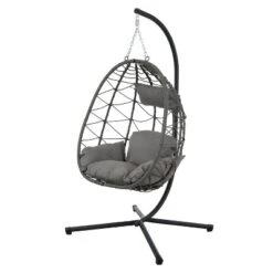 NicBex Egg-Shaped Hammock Chair With Stand,Porch Swing Chair With Cushion,Wicker Hanging Chair Outdoor For Bedroom,Living Room,Balcony,Dark Gray 13 NicBex Egg-Shaped Hammock Chair With Stand,Porch Swing Chair With Cushion,Wicker Hanging Chair Outdoor For Bedroom,Living Room,Balcony,Dark Gray -Nicbex GUEST 48dc364a 4199 433f ab5d 17951b0cbc93
