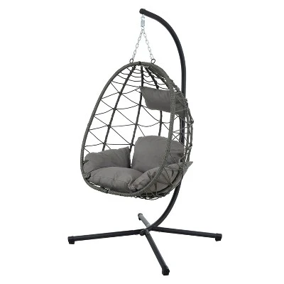 NicBex Egg-Shaped Hammock Chair With Stand,Porch Swing Chair With Cushion,Wicker Hanging Chair Outdoor For Bedroom,Living Room,Balcony,Dark Gray 7 NicBex Egg-Shaped Hammock Chair With Stand,Porch Swing Chair With Cushion,Wicker Hanging Chair Outdoor For Bedroom,Living Room,Balcony,Dark Gray - Image 5