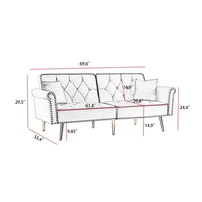 NicBex Velvet Loveseat Sofa,Mid Century Modern Tufted Sofa Couch With 2 Pillows And Nailhead Trim,2-Seater Loveseat For Living Room 4 NicBex Velvet Loveseat Sofa,Mid Century Modern Tufted Sofa Couch With 2 Pillows And Nailhead Trim,2-Seater Loveseat For Living Room - Image 2