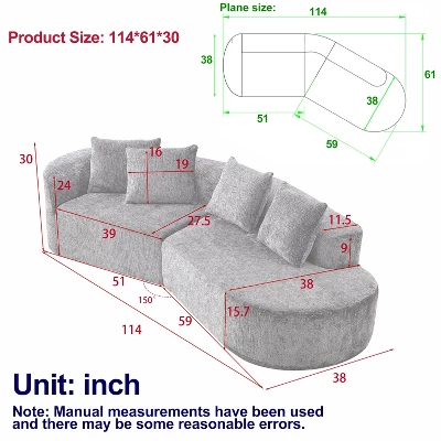 NicBex Couches For Living Room 114" Oversized Sectional Sofa Chenille Modern Upholstered 4-seater Curved Cloud Sofa Couch With Throw Pillows 5 NicBex Couches For Living Room 114" Oversized Sectional Sofa Chenille Modern Upholstered 4-seater Curved Cloud Sofa Couch With Throw Pillows - Image 3