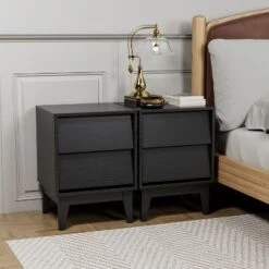 NicBex Modern Wooden Nightstands With Drawers And Storage,Vintage-style And Bevel MDF Design,Mid Century Night Stand For Bedroom