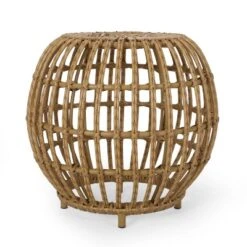 NicBex Handcrafted Rattan Outdoor Oval Side Table For Patio And Backyard