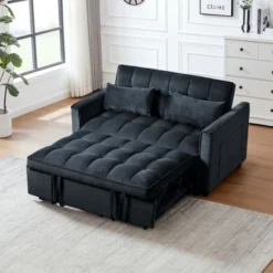 NicBex 3-in-1 Convertible Sofa Bed With Adjustable Backrest,Velvet Loveseat Futon Sofa With Pillows & Pockets For Bedroom,Living Room -Nicbex GUEST 4e79f32d 2e48 449b 8a51 c7bfc7776b38