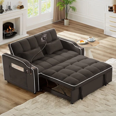 NicBex Modern Velvet Adjustable Pull-Out Sofa Bed With Side Pockets & Swivel Phone Stand,Comfy Sleeper Sofa For Living Room,Apartment 8 NicBex Modern Velvet Adjustable Pull-Out Sofa Bed With Side Pockets & Swivel Phone Stand,Comfy Sleeper Sofa For Living Room,Apartment - Image 6