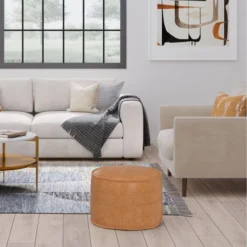 NicBex 20" Round Pouf Ottoman Soft Footstool For Lounge Area, Bedroom, Distressed Brown -Nicbex GUEST 4fe9c2af b31f 4db8 ad1b 0643a43f537c