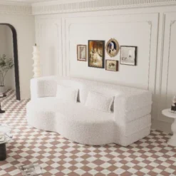 NicBex Modern Floor Sofa Bed With 2 Pillows, Foldable Sleeper Sofa, Teddy Fabric Convertible Sofa, Space-Saving Couch For Living Room, Loveseat Sofa -Nicbex GUEST 5140f3b6 5d07 402f ac3c 06bf8644ad74