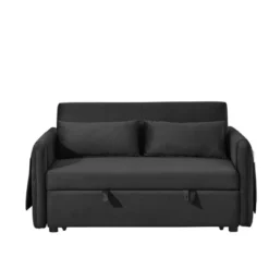 NicBex 55" Convertible Velvet Loveseat Sofa With 2 Detachable Arm Pockets, 2 Pillows And Adjustable Backrest For Living Room