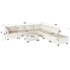 NicBex Modular 129" L Shape Sectional Sofa Sleeper Couch Set With Storage Space For Living Room