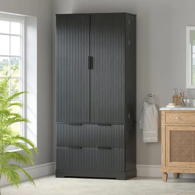 NicBex Modern Fluted High Kitchen Pantry Cabinet With Adjustable Storage & Drawers,Freestanding Cupboard Buffet Cabinet For Kitchen,Dining Room 4 NicBex Modern Fluted High Kitchen Pantry Cabinet With Adjustable Storage & Drawers,Freestanding Cupboard Buffet Cabinet For Kitchen,Dining Room - Image 2