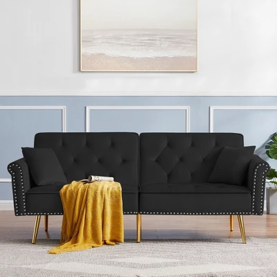 NicBex Velvet Loveseat Sofa,Mid Century Modern Tufted Sofa Couch With 2 Pillows And Nailhead Trim,2-Seater Loveseat For Living Room 7 NicBex Velvet Loveseat Sofa,Mid Century Modern Tufted Sofa Couch With 2 Pillows And Nailhead Trim,2-Seater Loveseat For Living Room - Image 5