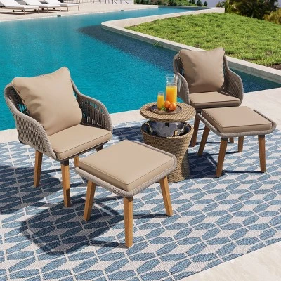 NicBex Outdoor Dining Table Set Wicker Bar Table With Upholstered Chairs & Ottomans,Patio Furniture Bistro Set For Garden,Backyard,Poolside 8 NicBex Outdoor Dining Table Set Wicker Bar Table With Upholstered Chairs & Ottomans,Patio Furniture Bistro Set For Garden,Backyard,Poolside - Image 6