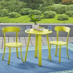 NicBex Colorful Outdoor Dining Table Set Metal Bistro Table With Two Chairs,Patio Furniture Bistro Set For Garden,Backyard,Poolside