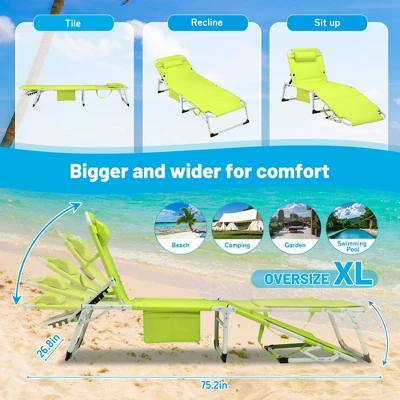 NicBex 3-in-1 Heavy Duty Folding Chaise Lounge, Lay Flat Tanning Chair With Face Hole, 5-Position Adjustable, Portable For Beach, Pool, Yellow 5 NicBex 3-in-1 Heavy Duty Folding Chaise Lounge, Lay Flat Tanning Chair With Face Hole, 5-Position Adjustable, Portable For Beach, Pool, Yellow - Image 3