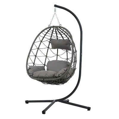 NicBex Indoor Outdoor Wicker Hanging Egg Chair With Cushion And Stand For Patio Bedroom Porch Garden 7 NicBex Indoor Outdoor Wicker Hanging Egg Chair With Cushion And Stand For Patio Bedroom Porch Garden - Image 5
