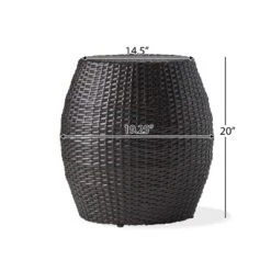 NicBex 19.25" Round Patio Rattan Side End Table With Iron Frame,Modern Weather-Resistant Outdoor End Table For Garden & Deck