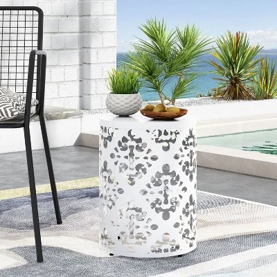 NicBex Large Outdoor Side Table, Floral Iron End Table, Cylindrical Patio Tables Accent Table For Indoor Porch Yard Balcony Deck 9 NicBex Large Outdoor Side Table, Floral Iron End Table, Cylindrical Patio Tables Accent Table For Indoor Porch Yard Balcony Deck - Image 7