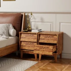 NicBex Modern Nightstands Set Of 2,Retro Style Side Table With Sloping Design,MDF Night Stand With Drawers For Bedroom,Living Room Furniture -Nicbex GUEST 5de156a1 e84f 44cf bedf 6ca1afa6605c