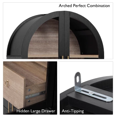 NicBex Tall Arched Kitchen Pantry Cabinet With 2 Drawers, Kitchen Storage Cabinets With Glass Door, Wood Cupboard For Kitchen Dining Room 3 NicBex Tall Arched Kitchen Pantry Cabinet With 2 Drawers, Kitchen Storage Cabinets With Glass Door, Wood Cupboard For Kitchen Dining Room - Image 2