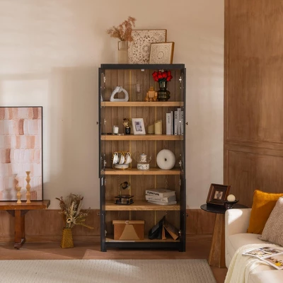 NicBex Vintage Tall Bookshelves Pantry Cabinet With Glass Doors & Adjustable Shelves,Display Buffet Cabinet For Hallways,Living Room,Kitchen 3 NicBex Vintage Tall Bookshelves Pantry Cabinet With Glass Doors & Adjustable Shelves,Display Buffet Cabinet For Hallways,Living Room,Kitchen