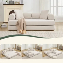 NicBex Oversized Upholstered Floor Sofa Bed With Convertible Folding Design,2-Seater Futon Couch Sleeper Sofa For Living Room,Bedroom