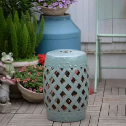 NicBex Ceramic Garden Stool, Woven Lattice Design Outdoor Side Table, All-Weather Patio Accent Outdoor/Indoor For Yard Deck