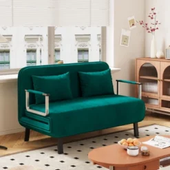 NicBex 3 Folding Sofa Beds Velvet Couch Chair To Bed Convertible For Adults With Adjustable Backrest And 2 Pillows