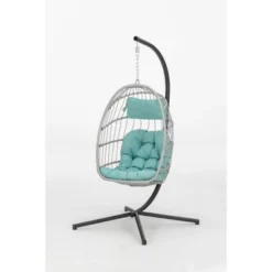 NicBex Outdoor Patio Wicker Hanging Egg Chair With Cushion And Stand For Patio Bedroom Porch Garden