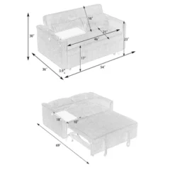 NicBex Pull-out And Push-in Sofa Couch For Living Room Adjustable Sofa Bed Convertible Lounge Guest Bed With A Movable Tabletop And USB Ports